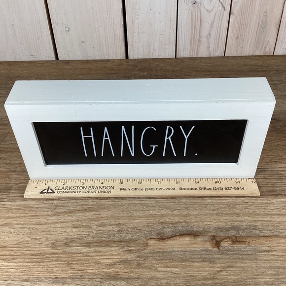 Rae Dunn HANGRY Sign White and Black Rectangular 12” Wooden Sign - Picture 9 of 10